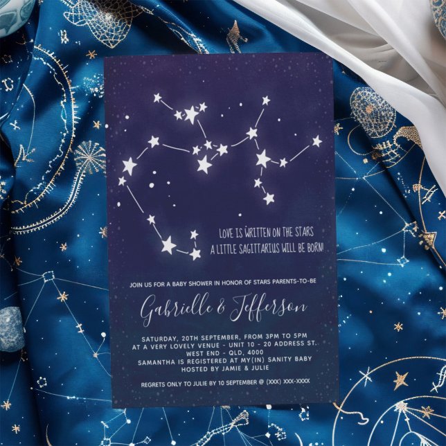 Sagittarius Astrology Baby Shower Invitation (Celebrate with the star sign your little one will be born under. Nature takes its course.)