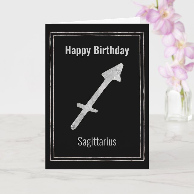 Sagittarius astrology silver zodiac Happy Birthday Card (Orchid)