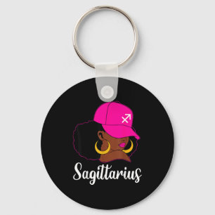 Sagittarius Black Girl Pink Cap Zodiac Birthday Af Key Ring