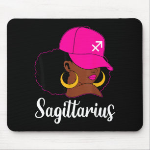 Sagittarius Black Girl Pink Cap Zodiac Birthday Af Mouse Mat