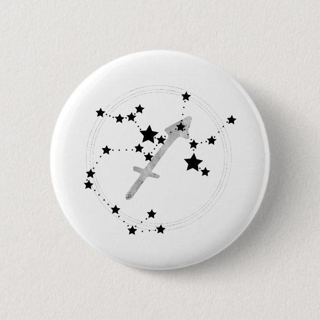 Sagittarius black & silver constellation zodiac s 6 cm round badge (Front)