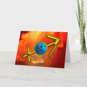 SAGITTARIUS Blue Turquoise,Gold Zodiac Birthday Card