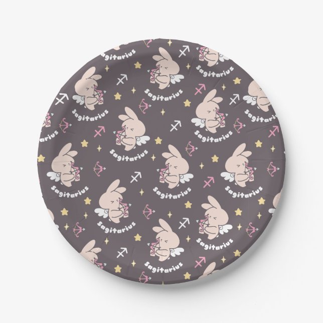 Sagittarius Bunny Pattern: Love's Cosmic Dance II Paper Plate (Front)