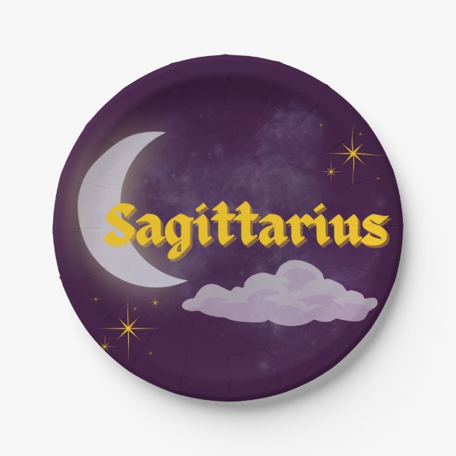 Sagittarius Celestial Moon Cloud Stars Astrology Paper Plate (Front)