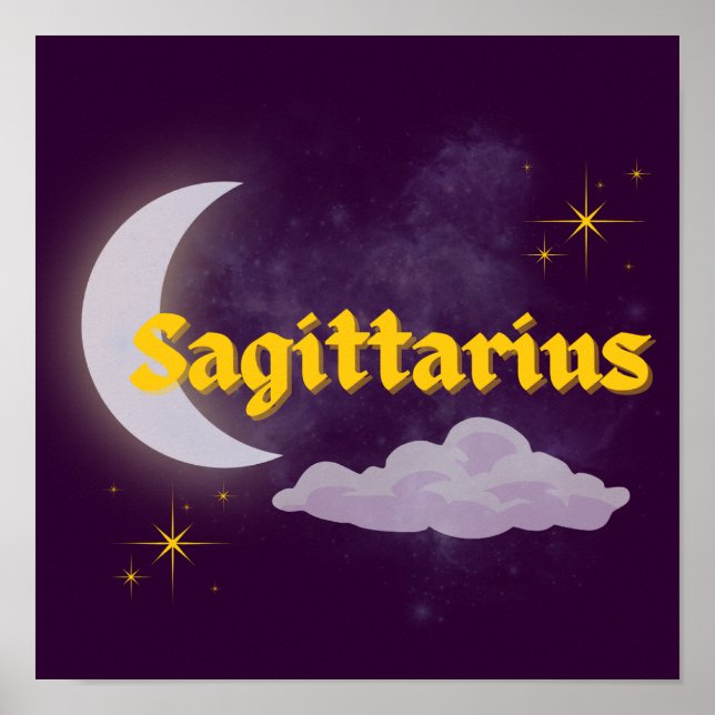 Sagittarius Celestial Moon Cloud Stars Astrology Poster (Front)