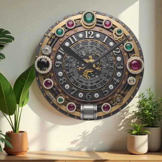 Sagittarius Clock, zodiac sign, Steampunk, gems Round Clock (Sagittarius Jeweled Wall Clock)