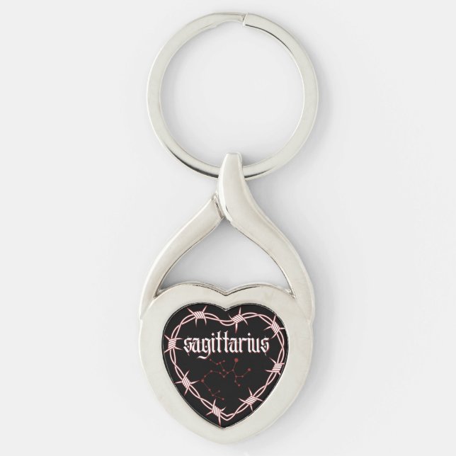 Sagittarius Constellation Gothic Barbed Wire Art Key Ring (Front)