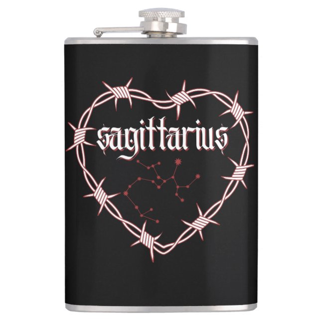 Sagittarius Constellation Gothic Dark Celestial Hip Flask (Front)