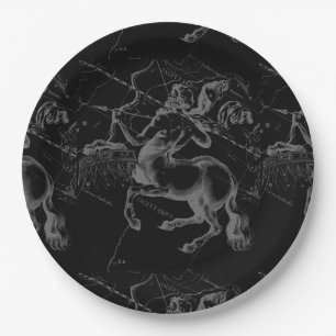 Sagittarius Constellation Hevelius 1690 on black Paper Plate