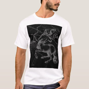 Sagittarius Constellation Map by Hevelius on Black T-Shirt