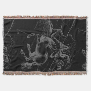 Sagittarius Constellation Map by Hevelius on Black Throw Blanket