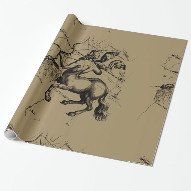 Sagittarius Constellation Map Engraving Hevelius Wrapping Paper (Unrolled)