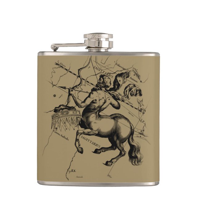 Sagittarius Constellation Map Hevelius 1690 Hip Flask (Front)