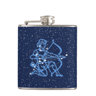 Sagittarius Constellation & Zodiac Sign with Stars Hip Flask