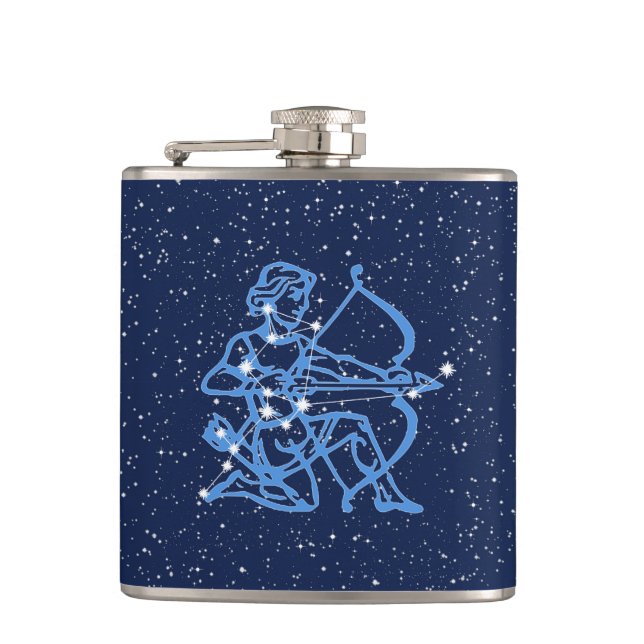 Sagittarius Constellation & Zodiac Sign with Stars Hip Flask (Front)