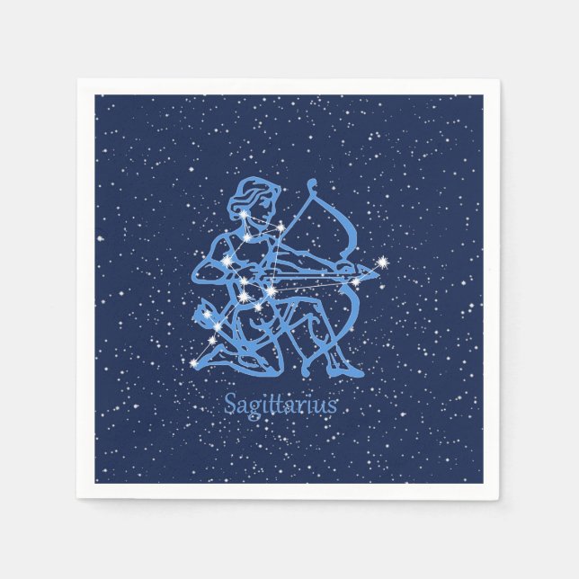 Sagittarius Constellation & Zodiac Sign with Stars Napkin (Front)