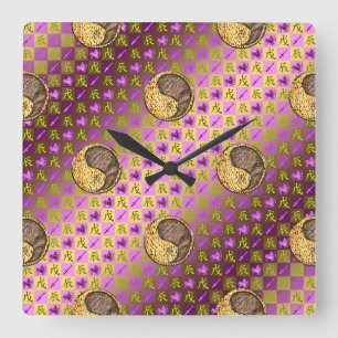 Sagittarius & Earth Dragon Square Wall Clock