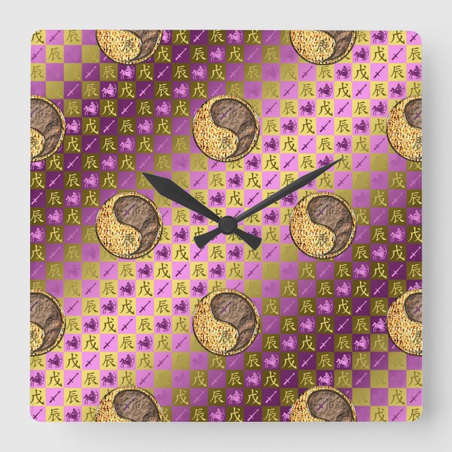 Sagittarius & Earth Dragon Square Wall Clock (Front)
