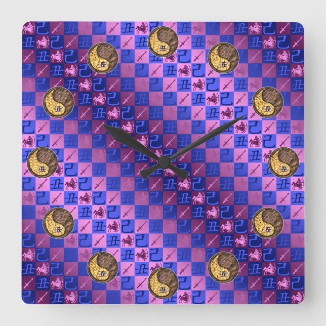 Sagittarius & Earth Ox Square Wall Clock (Front)