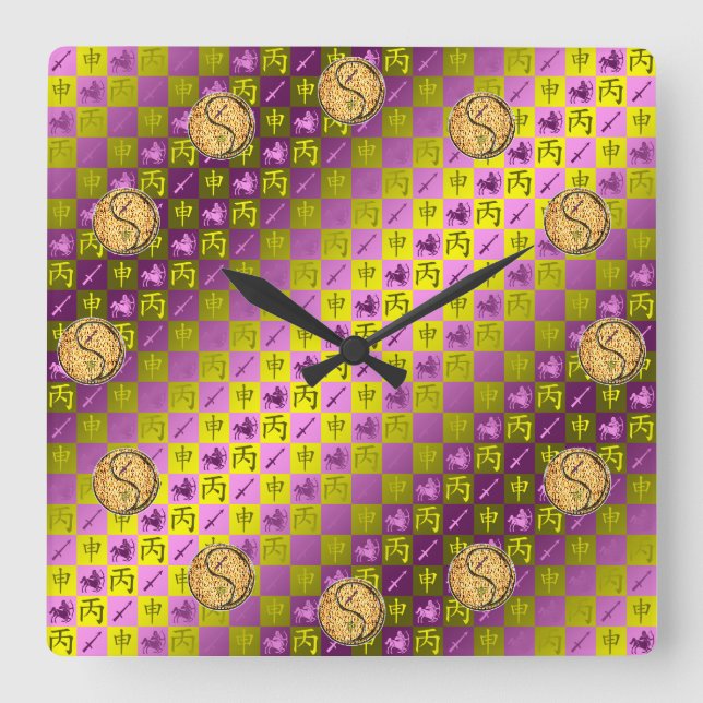 Sagittarius & Fire Monkey Square Wall Clock (Front)