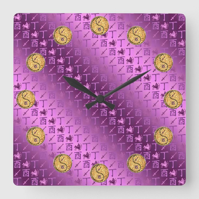 Sagittarius & Fire Rooster Square Wall Clock (Front)