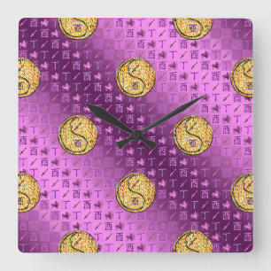 Sagittarius & Fire Rooster Square Wall Clock