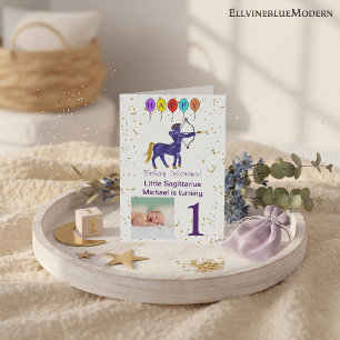 Sagittarius First Birthday Gold & Balloons Invitation
