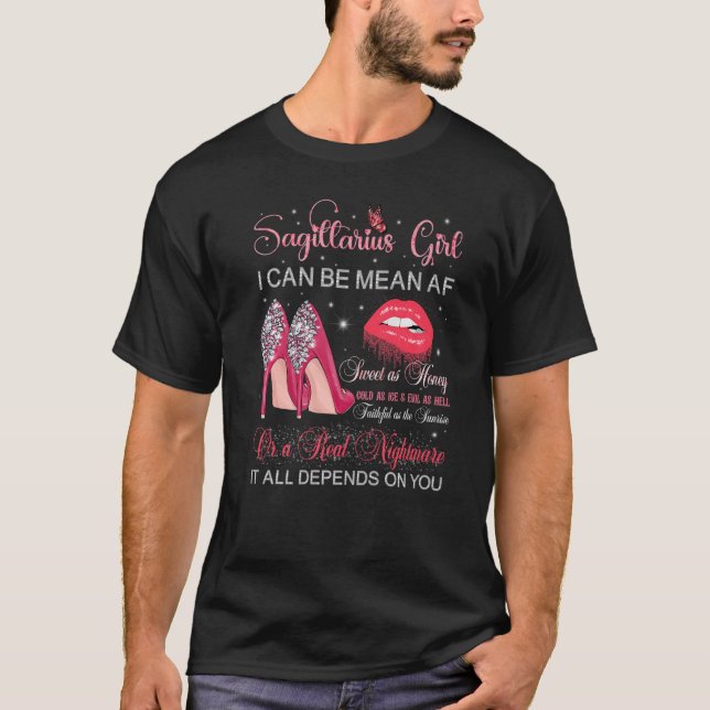 Sagittarius Girl Birthday High Heels Dripping Lips T-Shirt (Front)