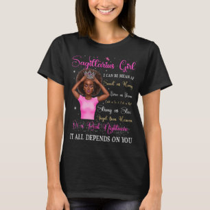 Sagittarius Girl Black Queen Zodiac Birthday Afro T-Shirt