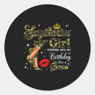 Sagittarius Girl Camouflage Black Woman Camo Heels Classic Round Sticker