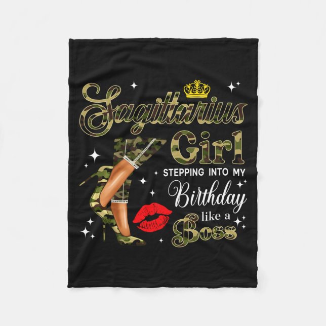 Sagittarius Girl Camouflage Black Woman Camo Heels Fleece Blanket (Front)