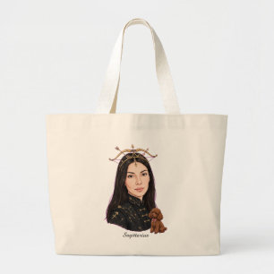 Sagittarius Girl with Poodle – Zodiac Horoscope Large Tote Bag