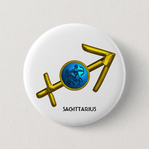 SAGITTARIUS,GOLD BLUE ZODIAC BIRTHDAY SIGN 6 CM ROUND BADGE