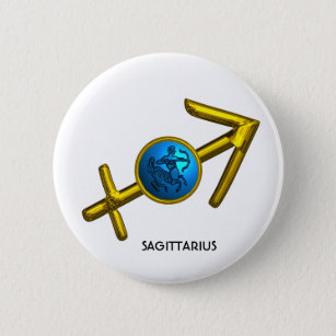 SAGITTARIUS,GOLD BLUE ZODIAC BIRTHDAY SIGN 6 CM ROUND BADGE