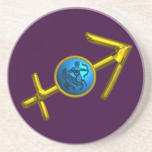 SAGITTARIUS,GOLD BLUE ZODIAC BIRTHDAY SIGN COASTER
