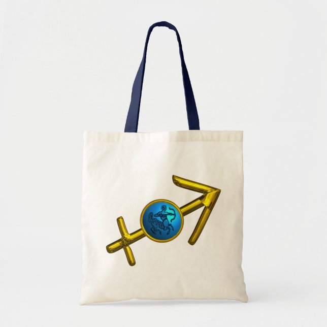 SAGITTARIUS,GOLD BLUE ZODIAC BIRTHDAY SIGN TOTE BAG (Front)