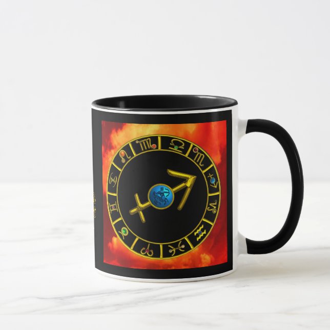 SAGITTARIUS Gold Blue Zodiac Jewel Astrology Chart Mug (Right)
