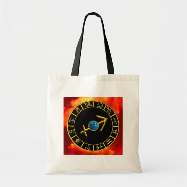 SAGITTARIUS Gold Blue Zodiac Jewel Astrology Chart Tote Bag (Front)