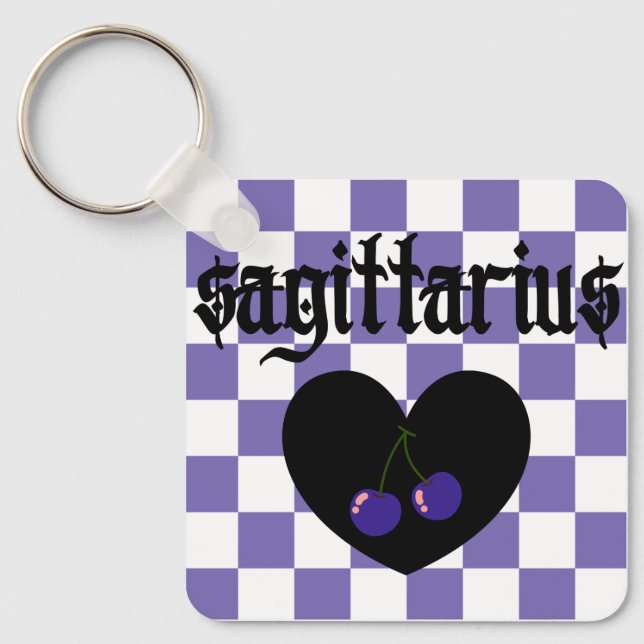 Sagittarius Gothic Aesthetic Chequered Cherry Art Key Ring (Front)