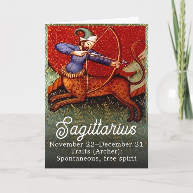 Sagittarius Horoscope Zodiac Mediaeval Art Birthda Card (Front)