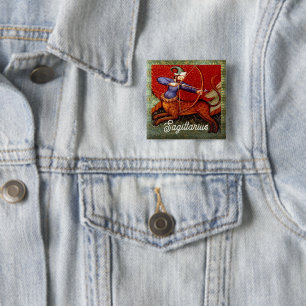 Sagittarius Horoscope Zodiac Mediaeval Art Pinback 15 Cm Square Badge