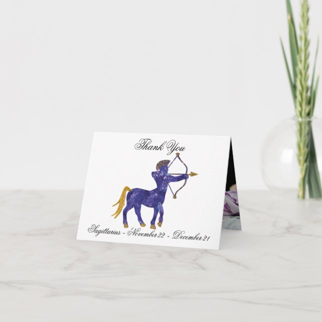 Sagittarius Impressionist Painting Style & Gold Thank You Card (Front)