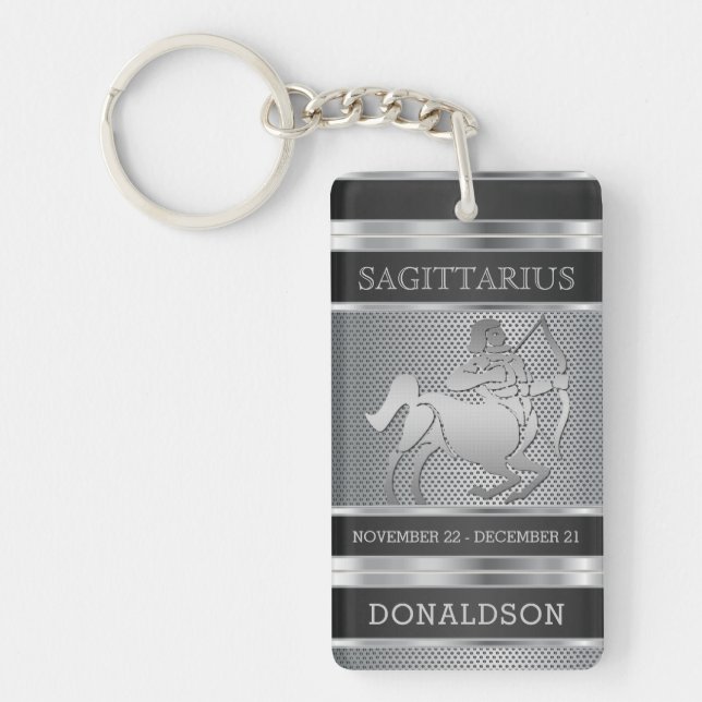 Sagittarius ♐ in Black and Silver Mesh Key Ring (Front)