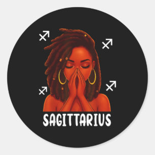 Sagittarius Loc'd Black Woman Pray Christian Zodia Classic Round Sticker