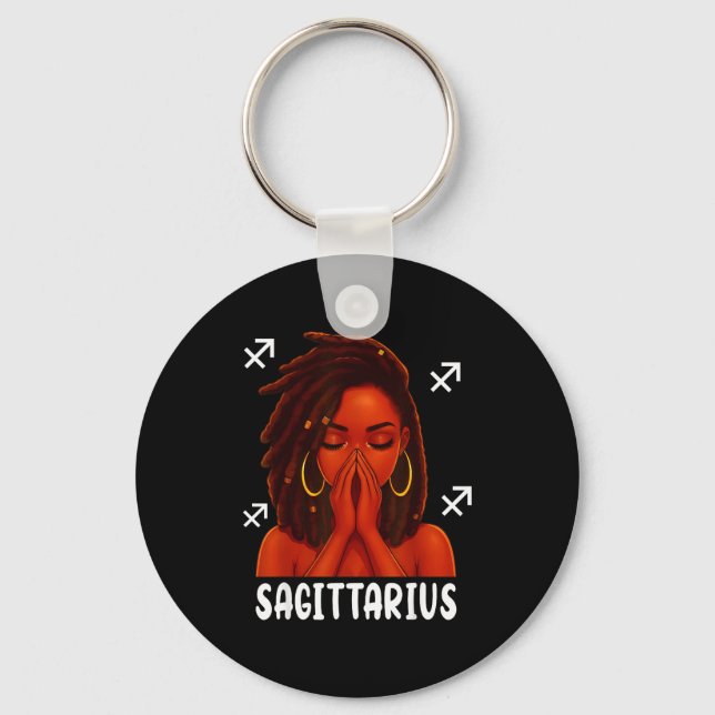 Sagittarius Loc'd Black Woman Pray Christian Zodia Key Ring (Front)