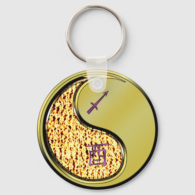 Sagittarius & Metal Rooster Key Ring (Front)