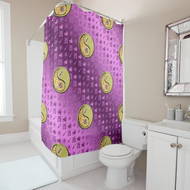 Sagittarius & Metal Rooster Shower Curtain (In Situ)