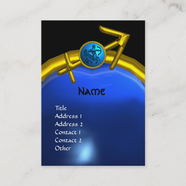 SAGITTARIUS MONOGRAM sapphire blue black yellow Business Card (Front)