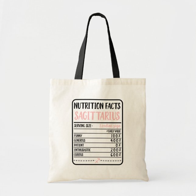 Sagittarius Nutrition Facts // Fun Novelty Zodiac Tote Bag (Front)