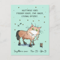 Sagittarius postcard Zodiac Cat Star sign postcard